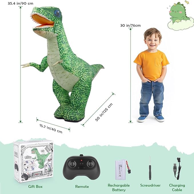 nino's 3ft Inflatable Dinosaur RC Toy for Kids, Electric Dinosaur Toy with 360°Rotation, Rechargeable T-Rex RC Walking for Boys & Girls, Christmas Birthday Gifts for Kids Age 6-12 Years (Green)