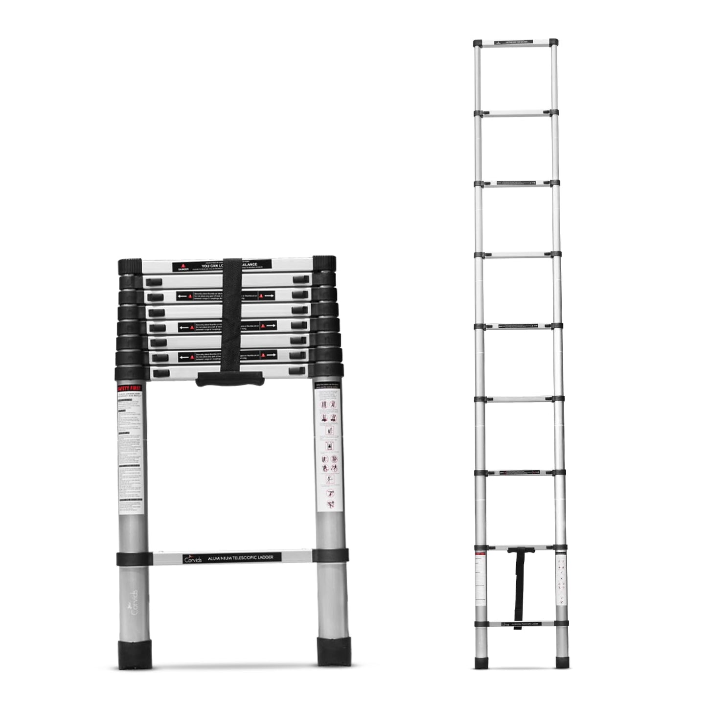 Corvids 3.2m (10.5 feet) Portable & Compact Aluminum Telescopic Ladder | 2-Year Warranty | EN131 Certified 11-Steps Foldable Multipurpose Step Ladder for Home & Outdoor use
