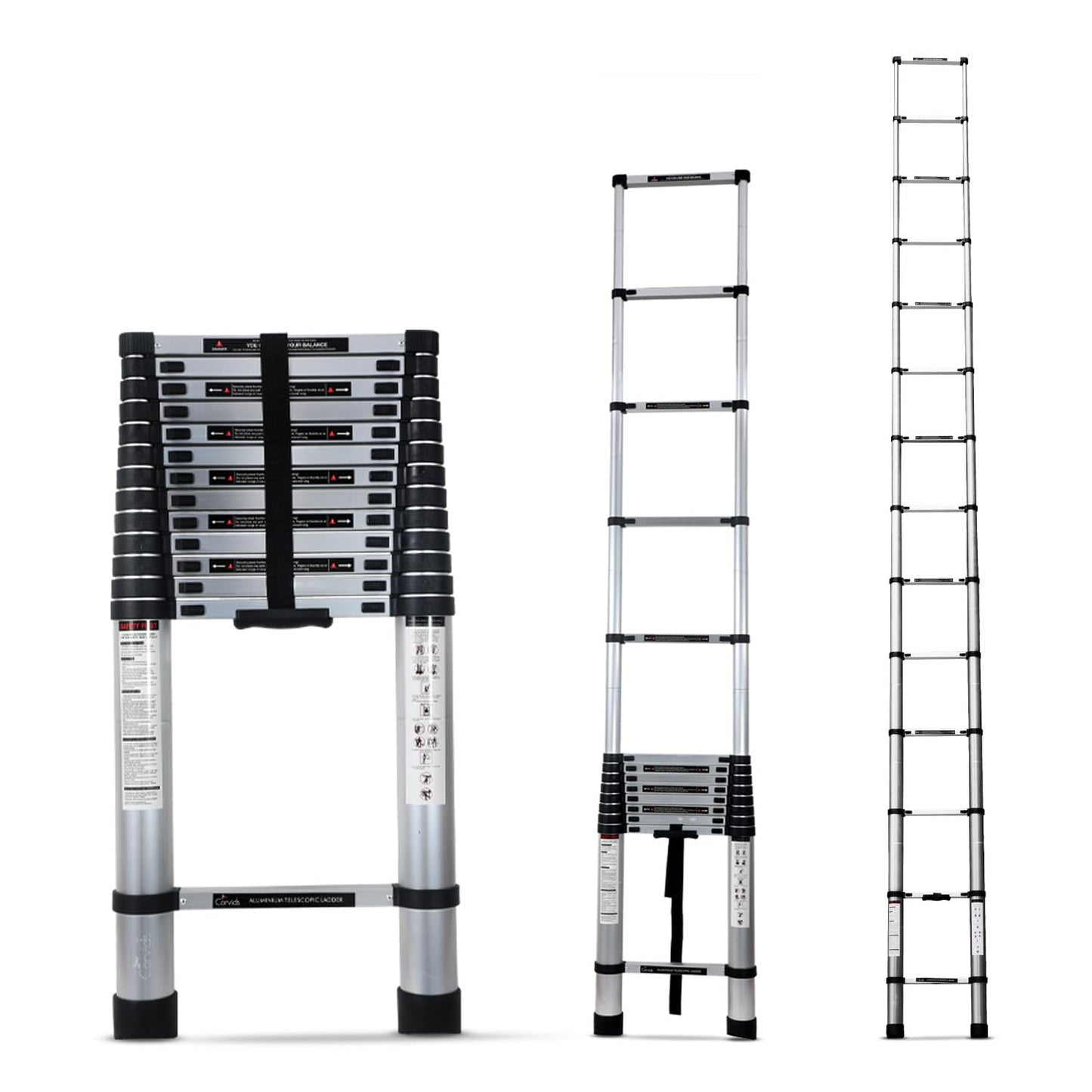 Corvids 3.2m (10.5 feet) Portable & Compact Aluminum Telescopic Ladder | 2-Year Warranty | EN131 Certified 11-Steps Foldable Multipurpose Step Ladder for Home & Outdoor use