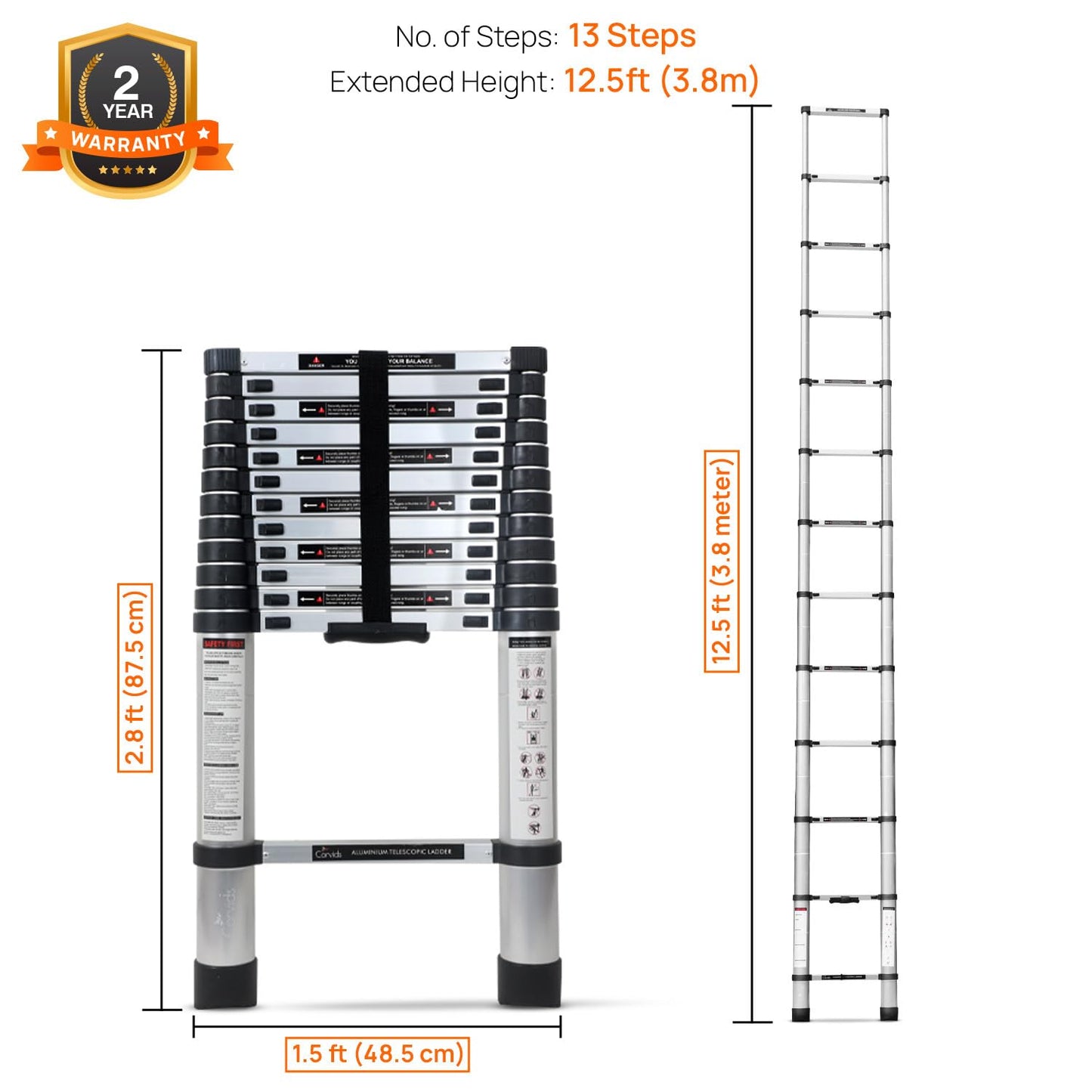 Corvids 3.2m (10.5 feet) Portable & Compact Aluminum Telescopic Ladder | 2-Year Warranty | EN131 Certified 11-Steps Foldable Multipurpose Step Ladder for Home & Outdoor use