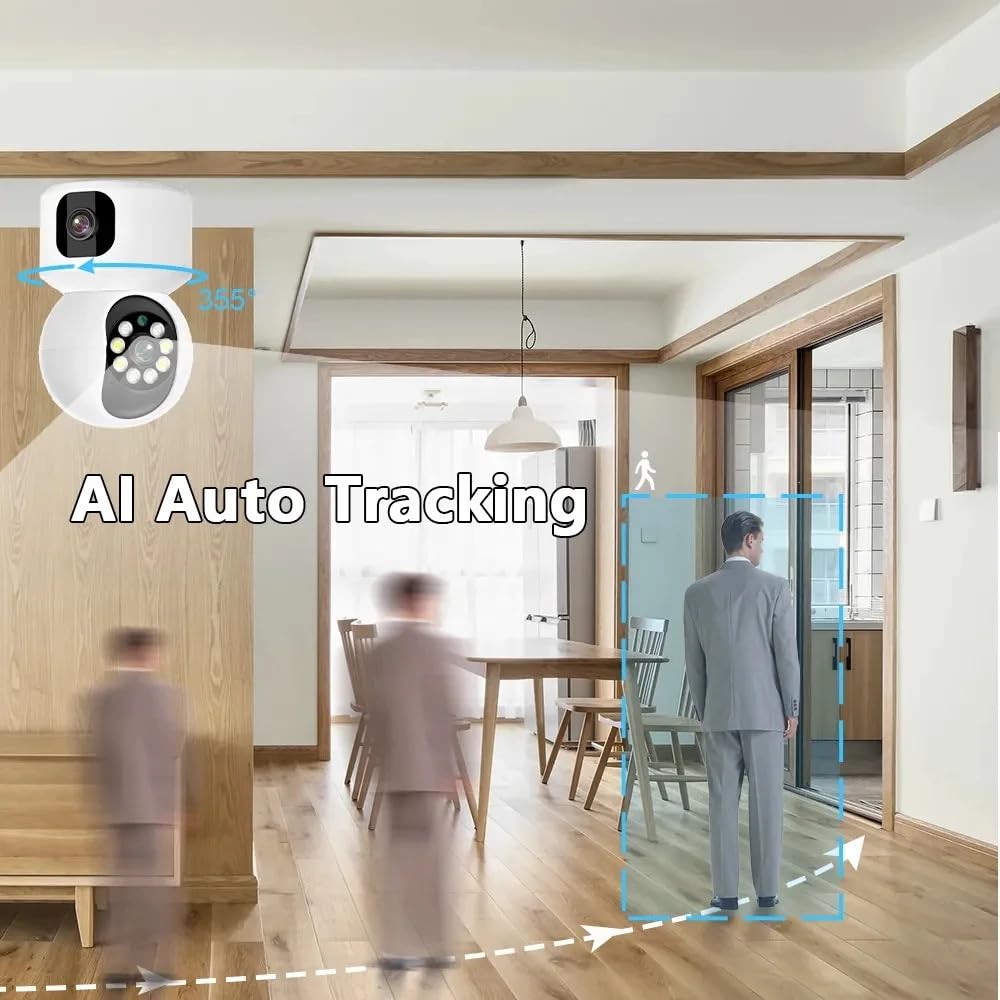 FINICKY-WORLD Dual Lens WiFi IP 360° Camera 1920 X 2160 Full HD 4mp AI (Upgraded) CCTV Night Vision Motion Sensor Two-Way Audio Micro SD Card Support Upto 128GB Monitor Nanny Security Indoor White