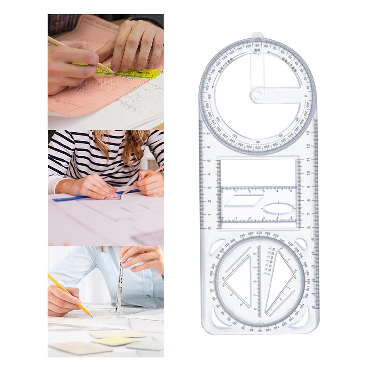 Jashgop Multifunctional Geometric Ruler Mathematics Drawing Template for Woodworking Style A | 1 Multifunctional Geometric Ruler.