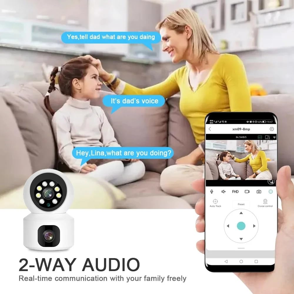 FINICKY-WORLD Dual Lens WiFi IP 360° Camera 1920 X 2160 Full HD 4mp AI (Upgraded) CCTV Night Vision Motion Sensor Two-Way Audio Micro SD Card Support Upto 128GB Monitor Nanny Security Indoor White