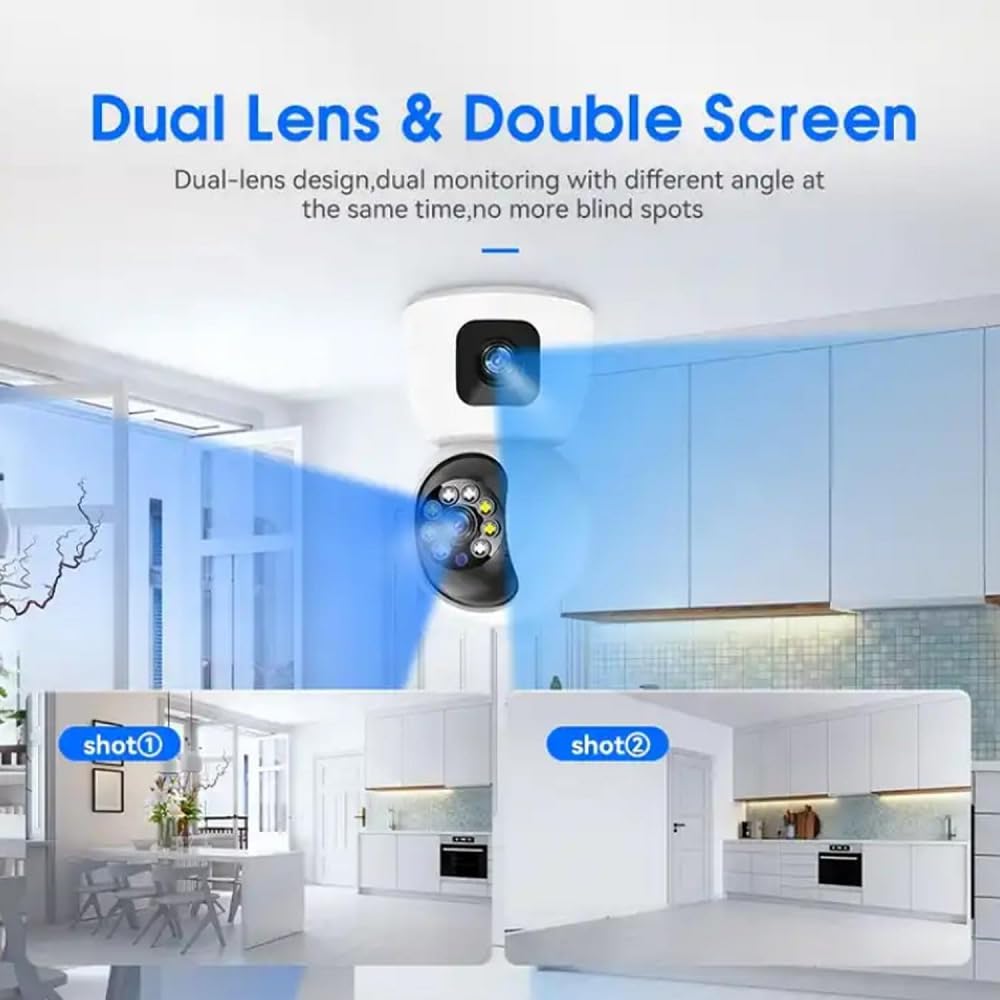 FINICKY-WORLD Dual Lens WiFi IP 360° Camera 1920 X 2160 Full HD 4mp AI (Upgraded) CCTV Night Vision Motion Sensor Two-Way Audio Micro SD Card Support Upto 128GB Monitor Nanny Security Indoor White