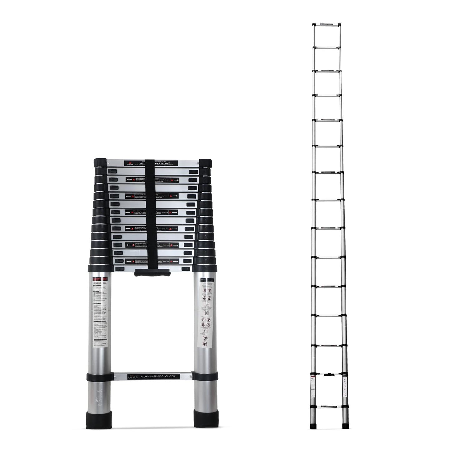 Corvids 3.2m (10.5 feet) Portable & Compact Aluminum Telescopic Ladder | 2-Year Warranty | EN131 Certified 11-Steps Foldable Multipurpose Step Ladder for Home & Outdoor use