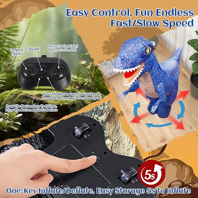 nino's 3ft Inflatable Dinosaur RC Toy for Kids, Electric Dinosaur Toy with 360°Rotation, Rechargeable T-Rex RC Walking for Boys & Girls, Christmas Birthday Gifts for Kids Age 6-12 Years (Green)
