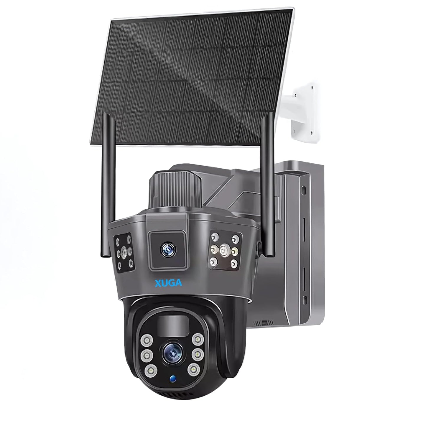 XUGA 8MP Dual Lens 3 View Battery Powered 4G Sim Linkage Solar CCTV Camera with Human Detect, Agriculture Camera, AI Enabled, Motion Detect, 2 Way Audio, Alarm & Support 256GB SD | X08D