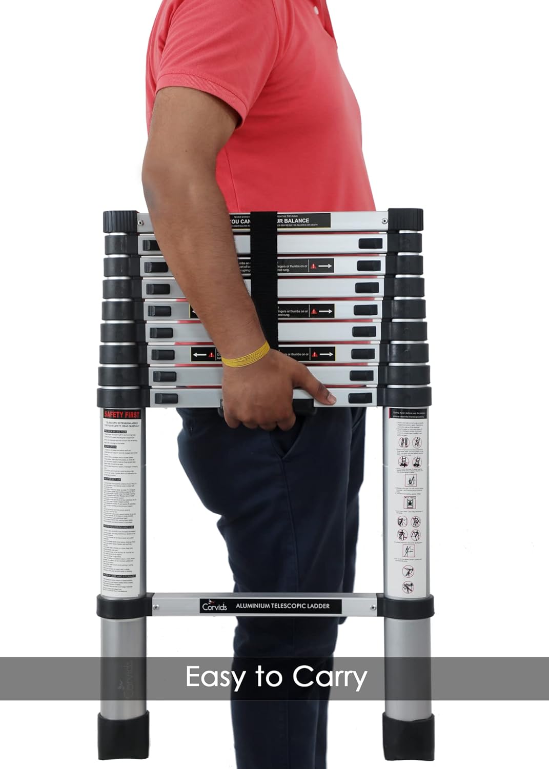 Corvids 3.2m (10.5 feet) Portable & Compact Aluminum Telescopic Ladder | 2-Year Warranty | EN131 Certified 11-Steps Foldable Multipurpose Step Ladder for Home & Outdoor use