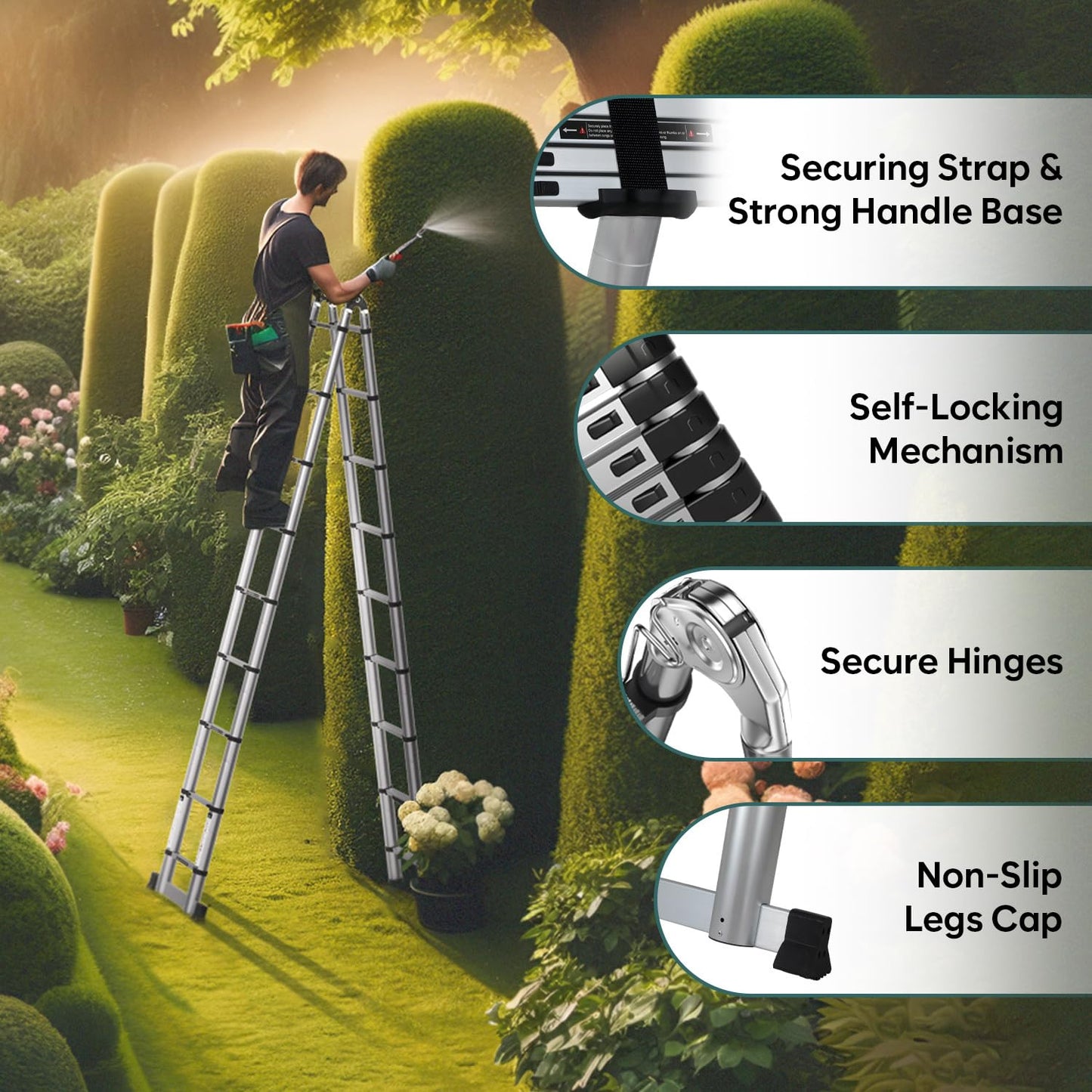 Corvids 3.2m (10.5 feet) Portable & Compact Aluminum Telescopic Ladder | 2-Year Warranty | EN131 Certified 11-Steps Foldable Multipurpose Step Ladder for Home & Outdoor use