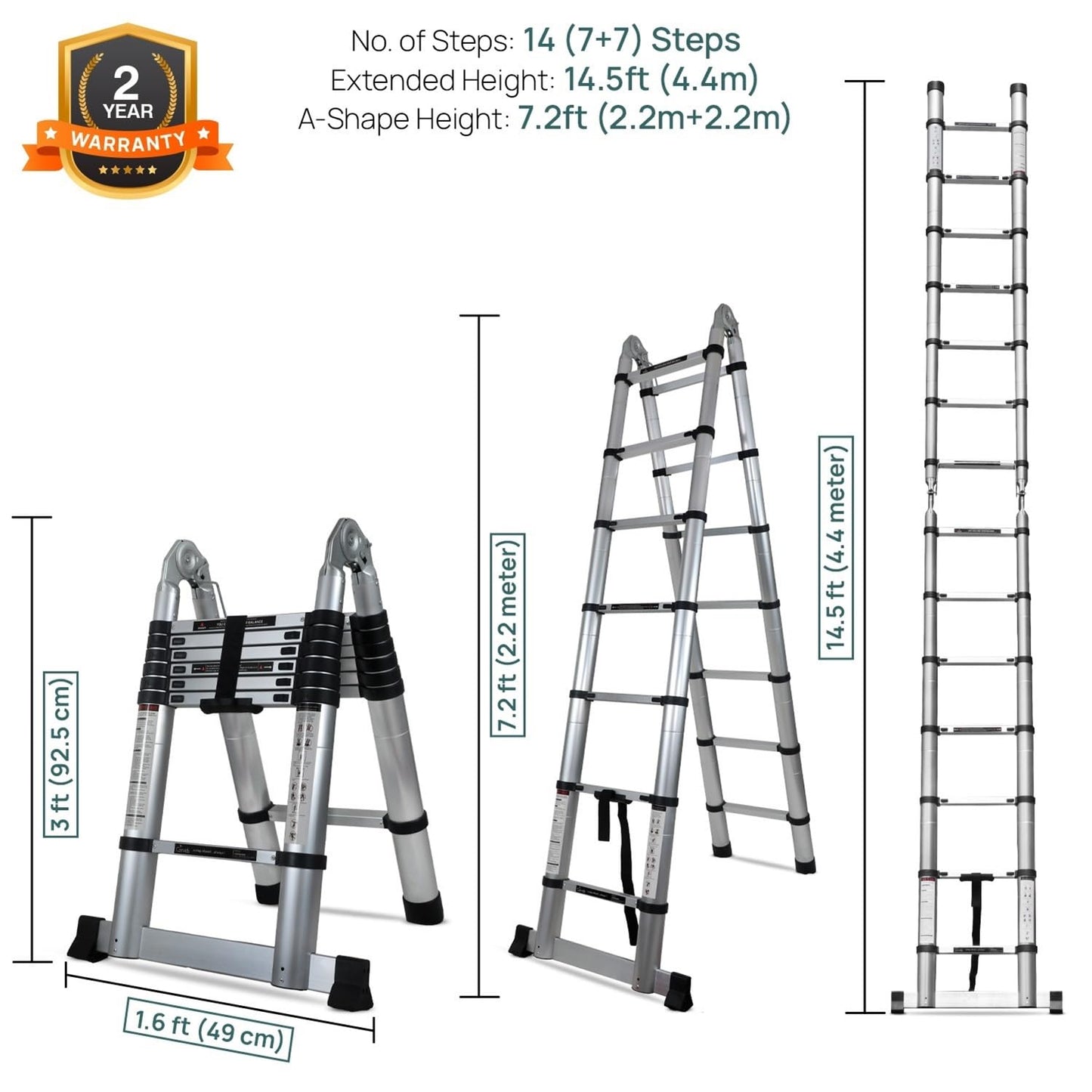 Corvids 3.2m (10.5 feet) Portable & Compact Aluminum Telescopic Ladder | 2-Year Warranty | EN131 Certified 11-Steps Foldable Multipurpose Step Ladder for Home & Outdoor use