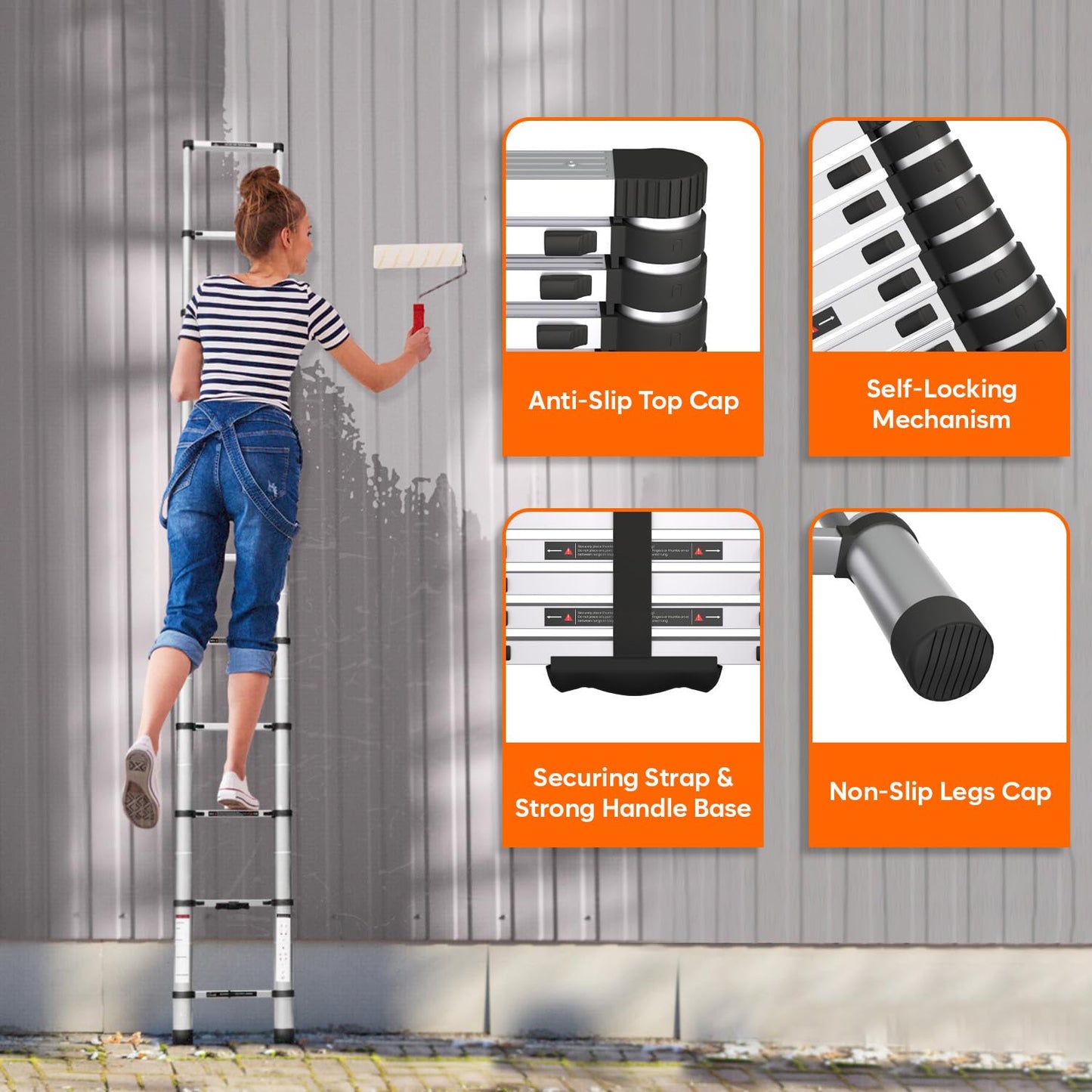 Corvids 3.2m (10.5 feet) Portable & Compact Aluminum Telescopic Ladder | 2-Year Warranty | EN131 Certified 11-Steps Foldable Multipurpose Step Ladder for Home & Outdoor use