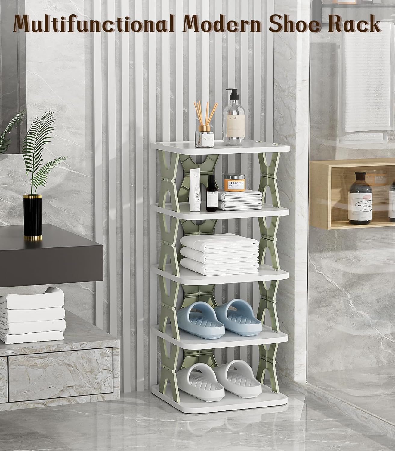 Tarev Foldable Shoe Rack - Stackable Narrow Shoe Storage Organizer for Closet, Bedroom & Entryway, Grey