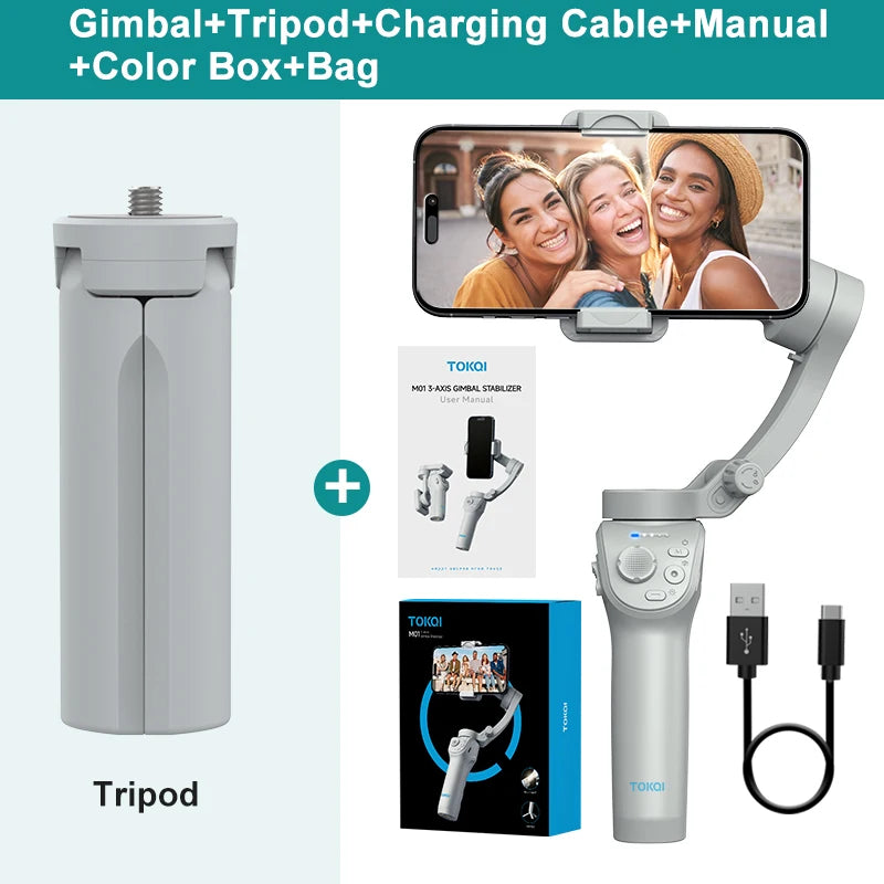 TOKQI M01 Handheld 3-Axis Gimbal Phone Holder Anti Shake Video Record Stabilizer for Xiaomi iPhone Cellphone Smartphone