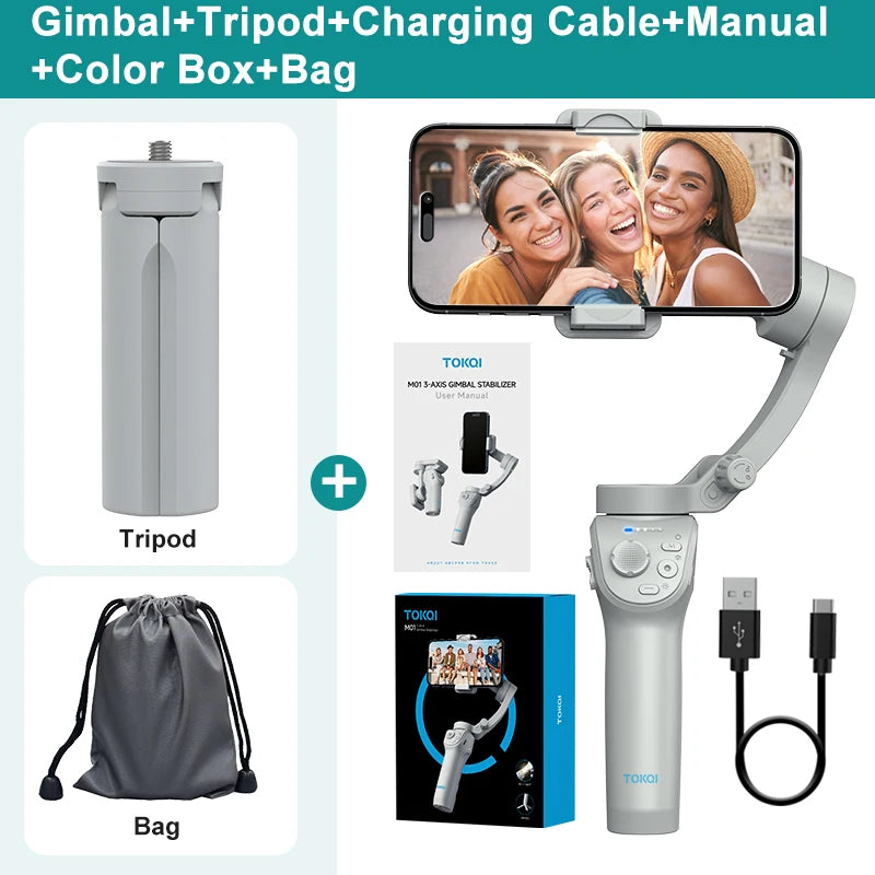 TOKQI M01 Handheld 3-Axis Gimbal Phone Holder Anti Shake Video Record Stabilizer for Xiaomi iPhone Cellphone Smartphone