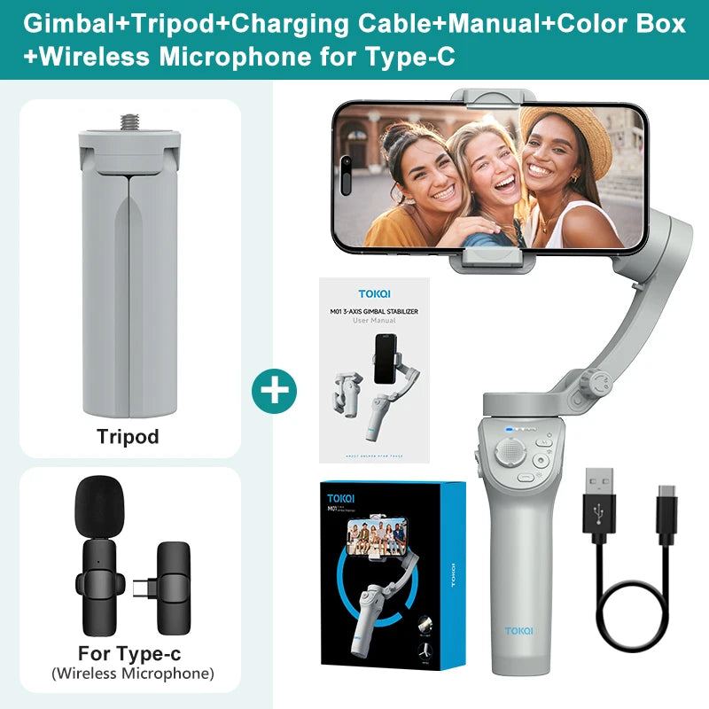 TOKQI M01 Handheld 3-Axis Gimbal Phone Holder Anti Shake Video Record Stabilizer for Xiaomi iPhone Cellphone Smartphone
