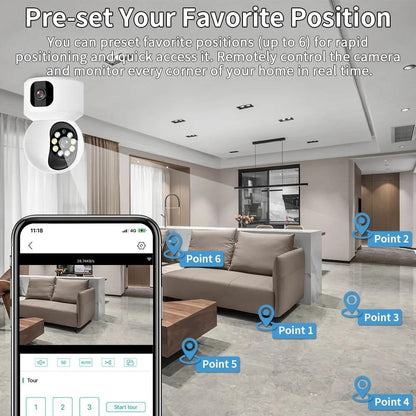 FINICKY-WORLD Dual Lens WiFi IP 360° Camera 1920 X 2160 Full HD 4mp AI (Upgraded) CCTV Night Vision Motion Sensor Two-Way Audio Micro SD Card Support Upto 128GB Monitor Nanny Security Indoor White