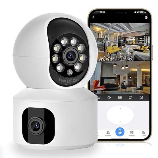 FINICKY-WORLD Dual Lens WiFi IP 360° Camera 1920 X 2160 Full HD 4mp AI (Upgraded) CCTV Night Vision Motion Sensor Two-Way Audio Micro SD Card Support Upto 128GB Monitor Nanny Security Indoor White