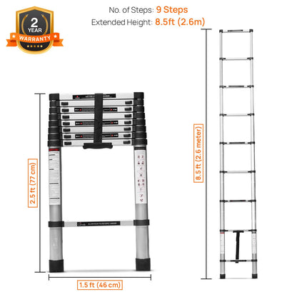 Corvids 3.2m (10.5 feet) Portable & Compact Aluminum Telescopic Ladder | 2-Year Warranty | EN131 Certified 11-Steps Foldable Multipurpose Step Ladder for Home & Outdoor use