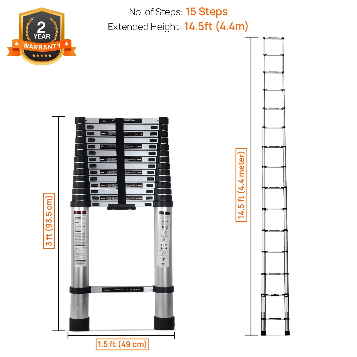 Corvids 3.2m (10.5 feet) Portable & Compact Aluminum Telescopic Ladder | 2-Year Warranty | EN131 Certified 11-Steps Foldable Multipurpose Step Ladder for Home & Outdoor use