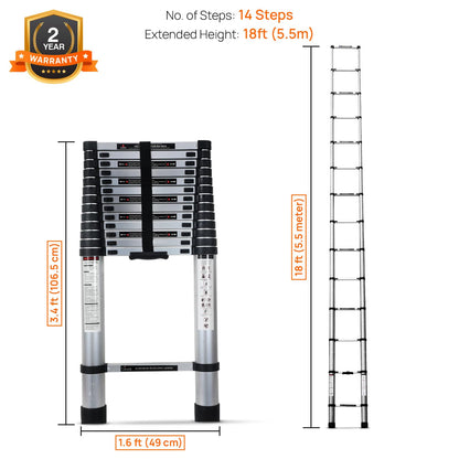 Corvids 3.2m (10.5 feet) Portable & Compact Aluminum Telescopic Ladder | 2-Year Warranty | EN131 Certified 11-Steps Foldable Multipurpose Step Ladder for Home & Outdoor use