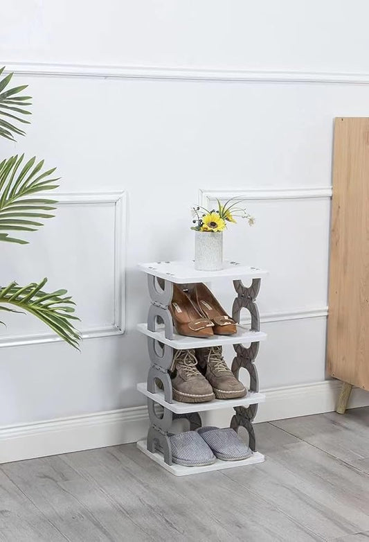 Tarev Foldable Shoe Rack - Stackable Narrow Shoe Storage Organizer for Closet, Bedroom & Entryway, Grey