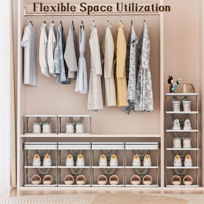 Tarev Foldable Shoe Rack - Stackable Narrow Shoe Storage Organizer for Closet, Bedroom & Entryway, Grey