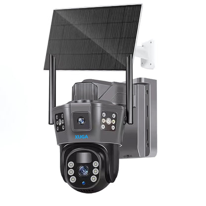 XUGA 8MP Dual Lens 3 View Battery Powered 4G Sim Linkage Solar CCTV Camera with Human Detect, Agriculture Camera, AI Enabled, Motion Detect, 2 Way Audio, Alarm & Support 256GB SD | X08D