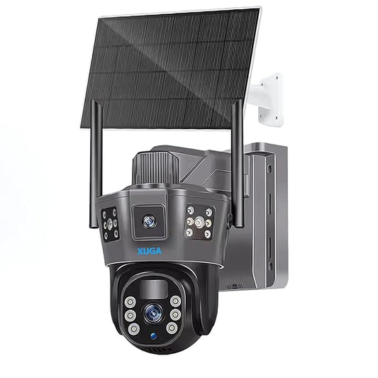 XUGA 8MP Dual Lens 3 View Battery Powered 4G Sim Linkage Solar CCTV Camera with Human Detect, Agriculture Camera, AI Enabled, Motion Detect, 2 Way Audio, Alarm & Support 256GB SD | X08D