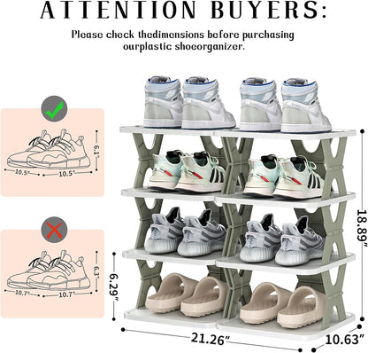 Tarev Foldable Shoe Rack - Stackable Narrow Shoe Storage Organizer for Closet, Bedroom & Entryway, Grey