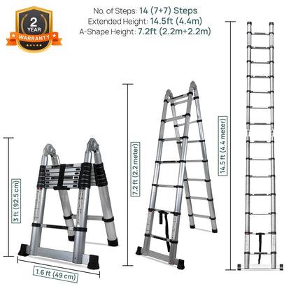 Corvids 3.2m (10.5 feet) Portable & Compact Aluminum Telescopic Ladder | 2-Year Warranty | EN131 Certified 11-Steps Foldable Multipurpose Step Ladder for Home & Outdoor use