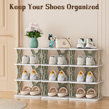 Tarev Foldable Shoe Rack - Stackable Narrow Shoe Storage Organizer for Closet, Bedroom & Entryway, Grey